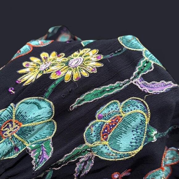 VTG 90s Chicos Black & Multi Floral Embroidered Beaded Boho Fairy Maxi Skirt L - Picture 7 of 8